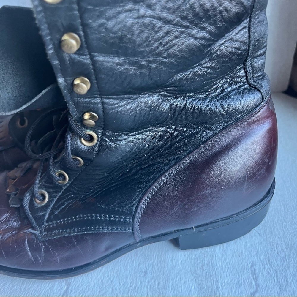 ** LAREDO vintage Black maroon Leather Roper Kiltie Boots 6.5 - Picture 2 of 12